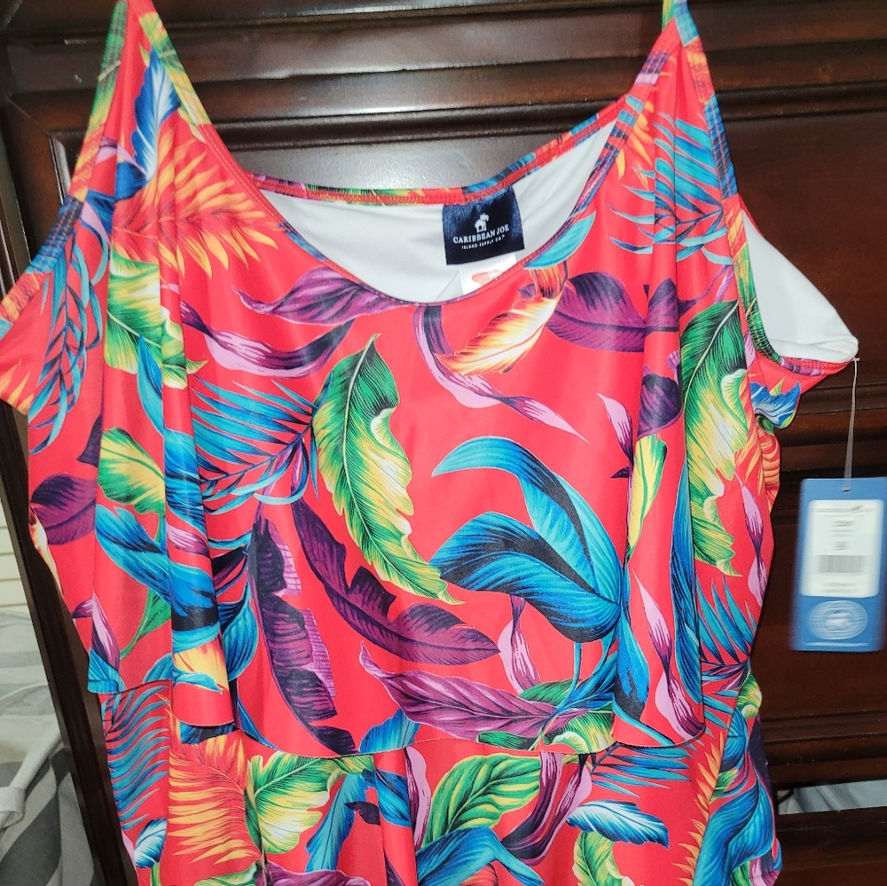 Colorful Tropical Leaf Print Dress